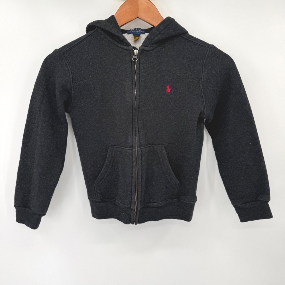 Polo Ralph Lauren Hoodie Kids Size 7 Gray Full Zip‎ Fleece Embroidered Pony Logo